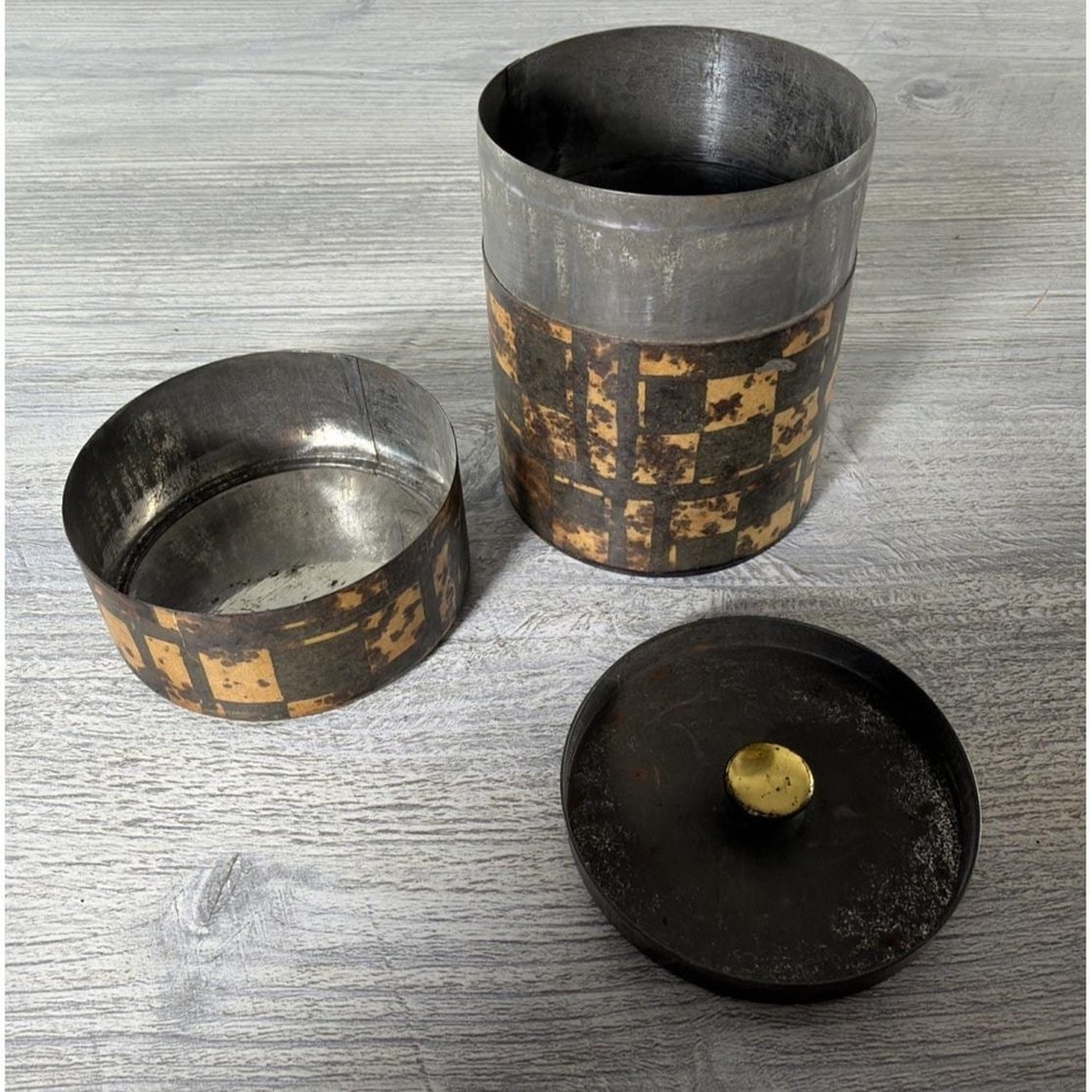 Vintage Japanese Tea Leaf Caddy Matcha Tin Metal Box Canister Brass Knob Japan